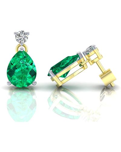 Jewelco London 9ct Gold Cz Pear Drop Earrings Stud Earrings - G9e8103em - Green