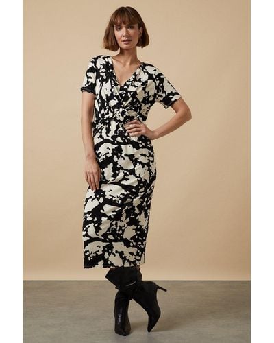 Wallis Mono Abstract Twist Front Jersey Dress - Natural