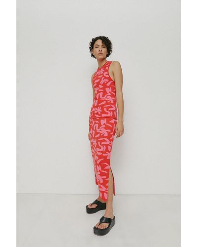 Warehouse Abstract Floral Jacquard Knit Vest - Red