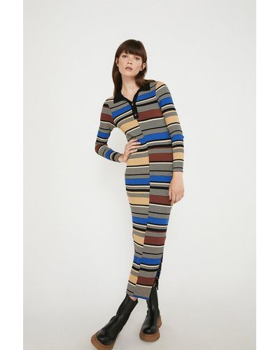 Warehouse Mixed Stripe Knit Midi Dress - Blue