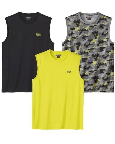 Atlas For Men Camouflage Sports Vest Top (pack Of 3) - Yellow