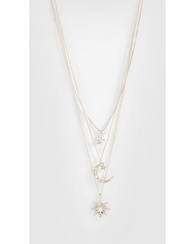 Boohoo Celestial Moon & Star Embellished Layered Necklace - White