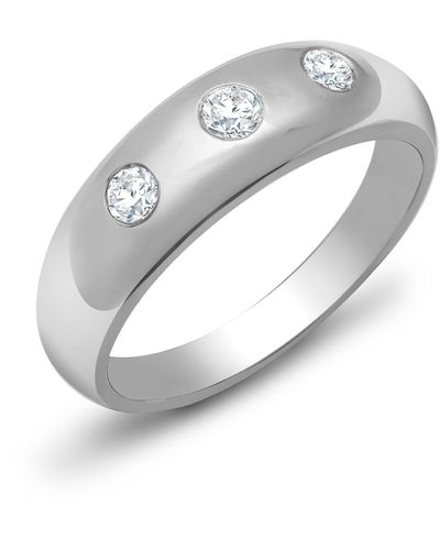 Jewelco London 9ct White Gold 0.33ct Diamond Domed Band Trilogy Ring 7mm - 9r531 - Metallic