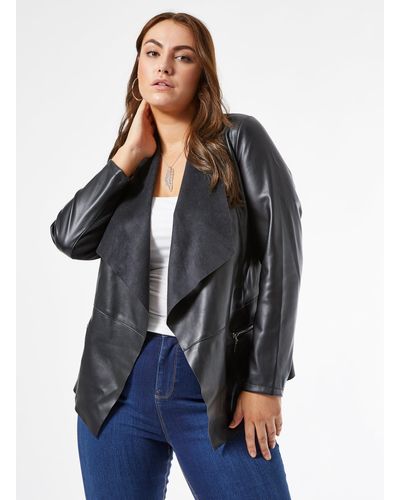 Dorothy Perkins Curve Black Faux Leather Waterfall Jacket - Blue