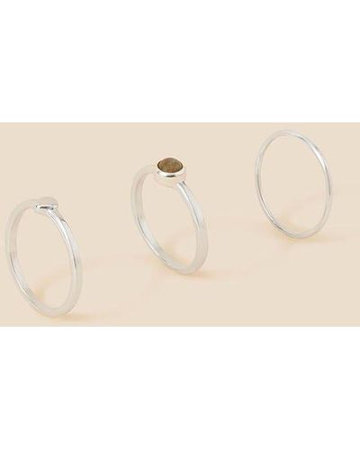 Accessorize Recycled Sterling Silver Labradorite Rings Set Of Three - Natural