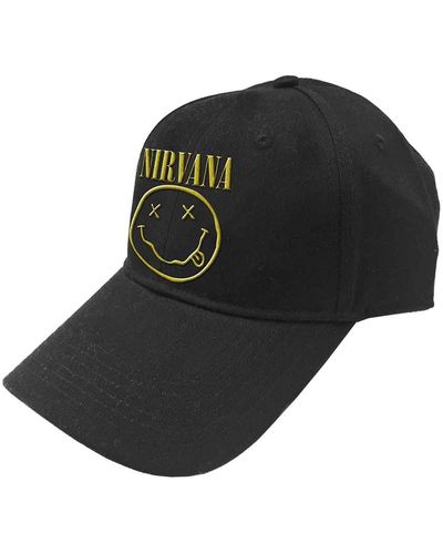 Nirvana Logo And Smile Strapback Baseball Cap - Black