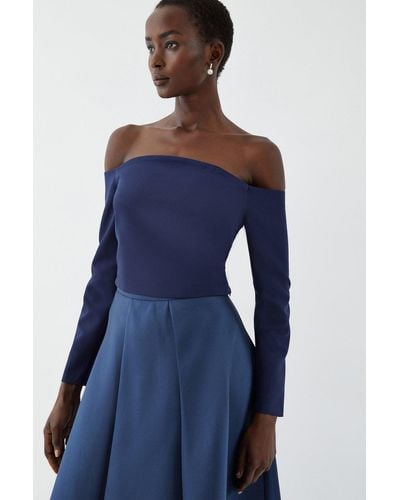 Coast Long Sleeve Bardot Button Back Bridesmaid Outfitter Top - Blue