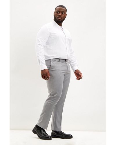 Burton Plus Slim Fit Light Grey Smart Trousers - White