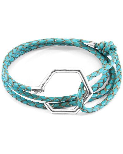 Anchor and Crew Storey Silver And Braided Leather Bracelet - Blue