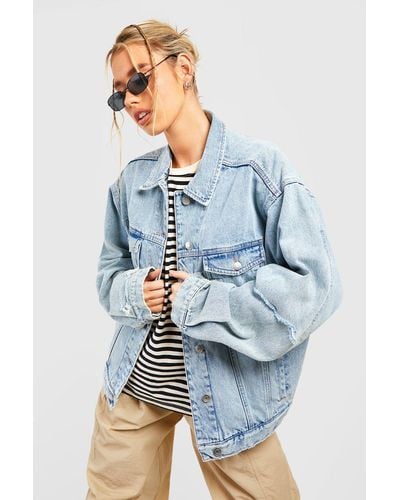 Boohoo Ripped Oversized Boyfriend Denim Jacket - Blue