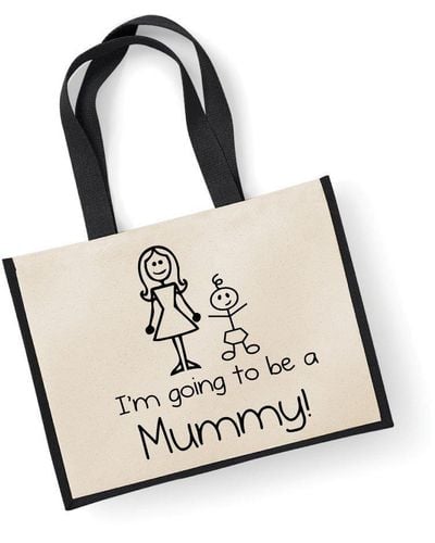 60 SECOND MAKEOVER Large Jute Bag I'm Going To Be A Mummy Black Bag New Mum - Metallic