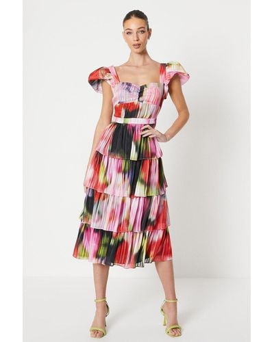 Coast Floral Stripe Organza Layered Ruffle Dress