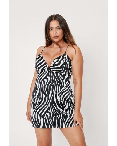 Nasty Gal Plus Size Zebra Print Strappy Mini Dress - White
