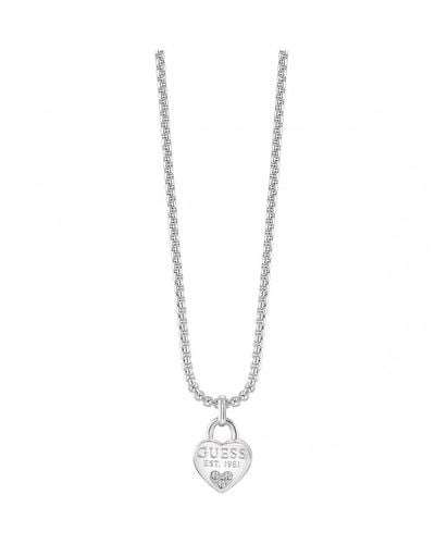 Guess 'all About Shine' Pvd Silver Plated Necklace - Ubn82094a - White