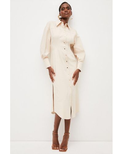 Karen Millen Compact Cotton Stretch Corset Detailing Midi Shirt Dress - Natural