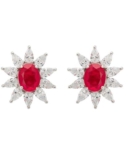 LÁTELITA London Daisy Gemstone Stud Earrings Pink Tourmaline Silver - Red