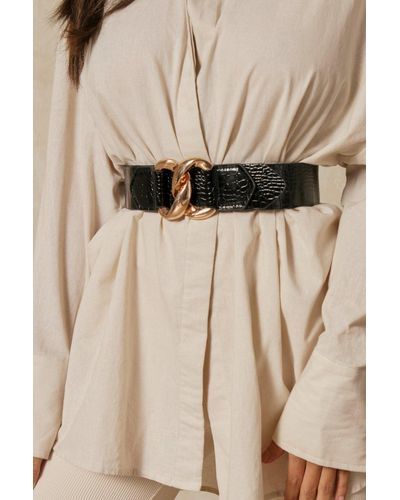 MissPap Leather Look Croc Double Ring Belt - Natural