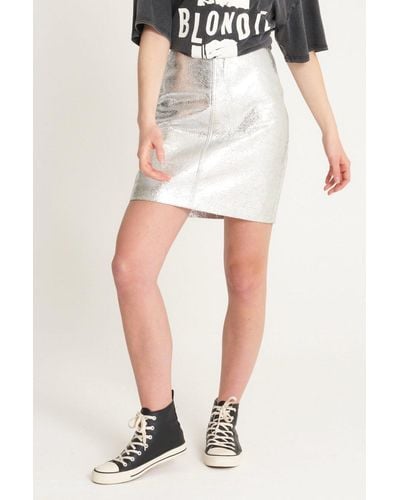Barneys Originals Silver Crackle Leather Skirt - White