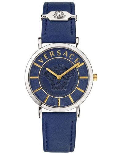 Versace Essential Stainless Steel Luxury Analogue Quartz Watch - Vek400121 - Blue