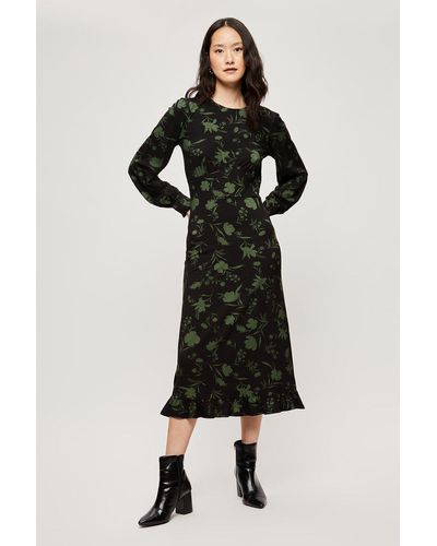 Dorothy Perkins Green Large Floral Ruffle Hem Midi Dress - Black