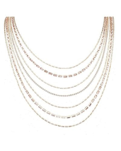 Mood Rose Gold Multirow Diamante Necklace - White
