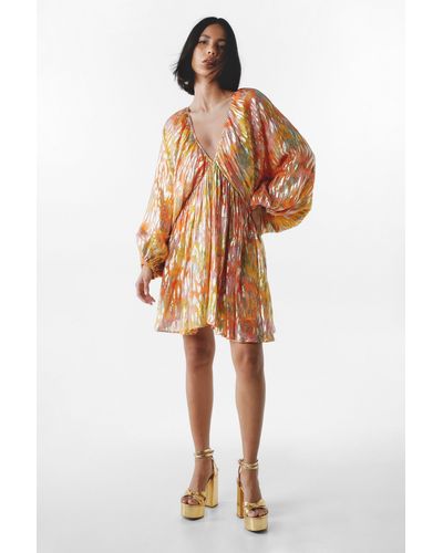 Nasty Gal Metallic Blurred Floral Volume Sleeve Mini Dress - Yellow