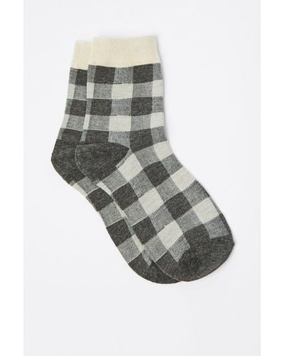 Warehouse Gingham Socks - Grey