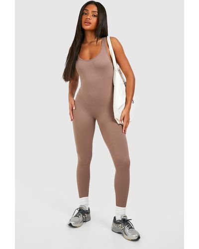 Boohoo Contour Seamless Rib Scoop Neck Unitard Jumpsuit - Grey