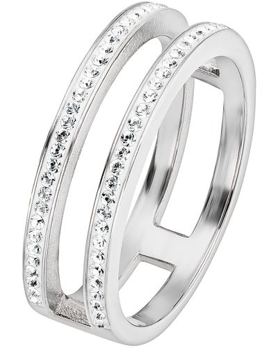 The Fine Collective Sterling Silver Crystal Double Band Ring - White