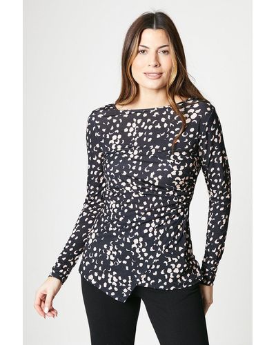 Wallis Jersey Ruched Side Long Sleeve Top - Black