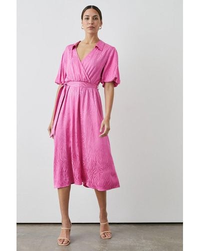 PRINCIPLES Pink Satin Jacquard Wrap Dress