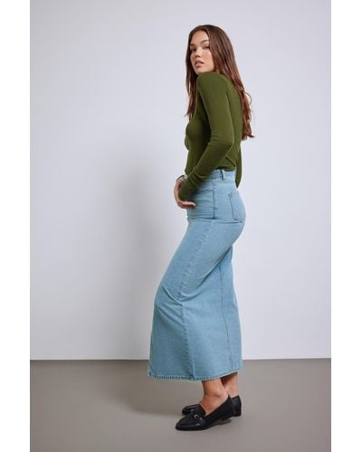 Long Tall Sally Tall Denim Split Maxi Skirt - Blue