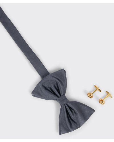 Burton Slate Silk Bow Tie, Handkerchief & Cufflinks - Blue