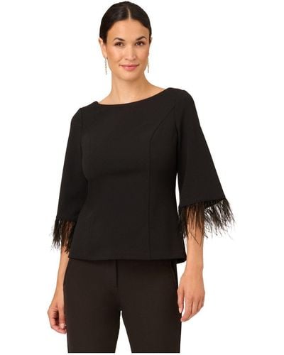 Adrianna Papell Crepe Feather Top - Black
