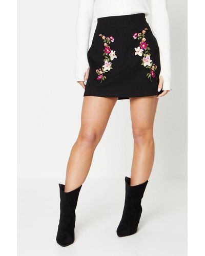 Oasis Petite Premium Ponte Embroidery Mini Skirt - Black