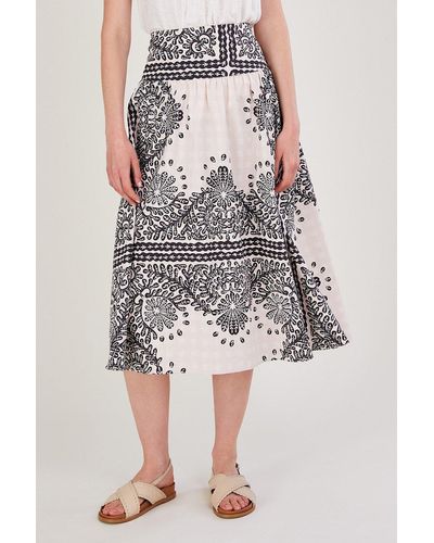 Monsoon Scarf Print Poplin Skirt - White