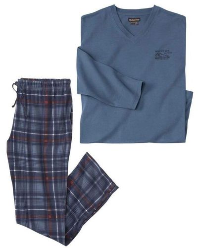Atlas For Men Tartan Long Pyjama Set - Blue