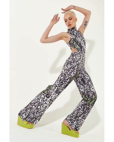 House of Holland Abstract Print High Neck Jumpsuit With A Cut Out Back - Multicolour