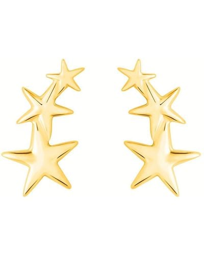 Simply Silver Gold Plated Sterling Silver 925 Mini Star Climber Earrings - Metallic