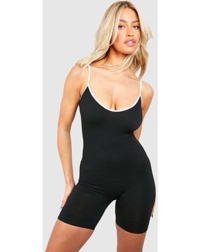 Boohoo Seamless Contrast Short Unitard - Black