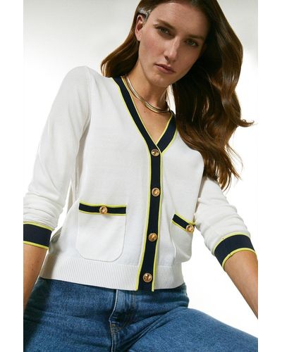 Karen Millen Colour Blocked Military Knit Cardigan - Natural