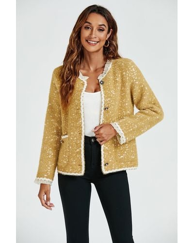 FS Collection Lace Trim Boucle Jacket In Yellow - Metallic