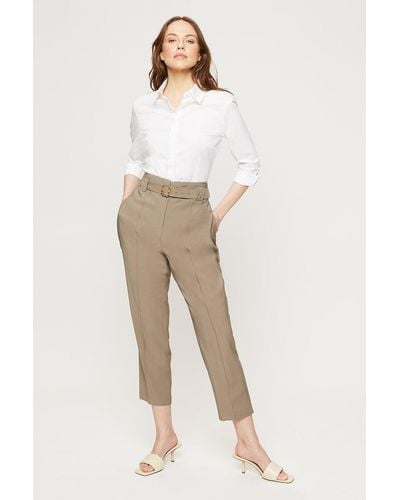 Dorothy Perkins Khaki Bamboo Buckle Belted Trousers - Natural