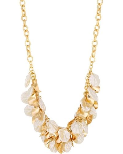 Mood Gold White Pearl And Polished Flower Charm Shaker Necklace - Metallic