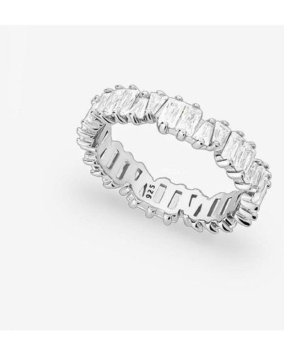 MUCHV Silver Stacking Ring With Baguette Stones - White