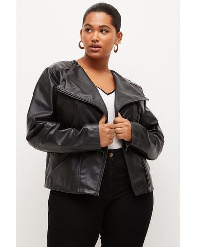 Karen Millen Plus Size Leather & Ponte Waterfall Jacket - Black