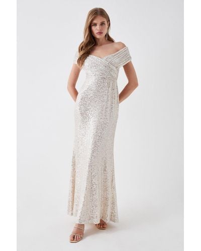 Coast Sequin Bardot Bridesmaids Maxi Dress - White