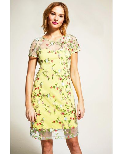 Hot Squash Embroidered Cap Sleeve Party Dress - Yellow