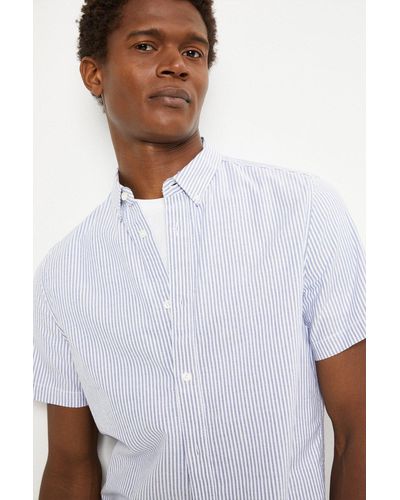 Burton Regular Fit Stripe Oxford Short Sleeve Shirt - White