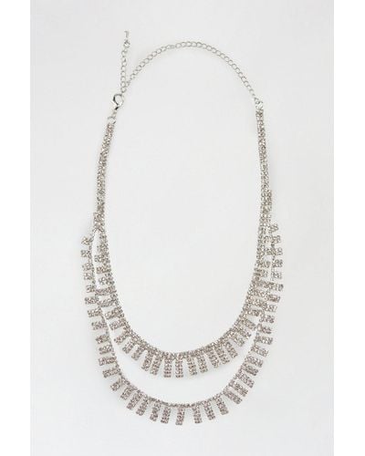 Dorothy Perkins Silver Double Layer Diamante Necklace - White